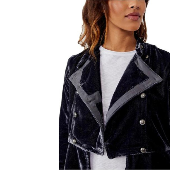 Free People Faye Velvet Jacket Military Style Ebony Grey Color NWT Sz Small $228 - Picture 3 of 5